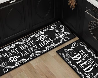 Goth 2 Piece Kitchen Mat, Many Have Eaten Here Few Have Died Rug, Halloween Mat, Gothic Witchy Kitchen Carpet,Goth Witch Home Decor