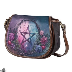 Fairy Pentagram Shoulder Bag, Goth Handbag with Zipper, Dark Gothic Harajuku Handbag, Wicca Shoulder Bag, Witchcraft Goth Bag, Pastel Goth