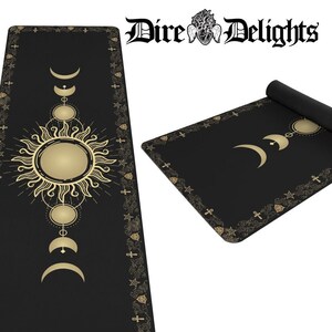 Sun and Moon Phases Yoga Mat,Mystic Elements Wiccan Fitness Rubber Mat,Health Goth Yoga Mat, Gothic Mystic Yoga Mat,Pilates Mat