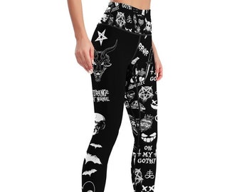 Gothcore Yoga Leggings, Goth High Waist Chaos Leggings,Serial Killer Pentagram Sinner Leggings Punk Rock Witchy Leggings,Gothic Gym Leggings