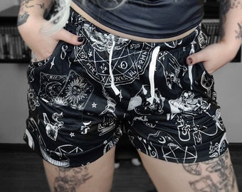 Mystic Shorts, Ouija Sexy Shorts, Demonic Goth Shorts,Gothic Emo Punk Rock Shorts Pants,Yoga Gym Sexy Goth Shorts,Gothcore Shorts,Tarot Card