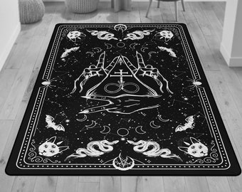 Tapete gótico celestial, decoração de quarto de bruxa, tapete de tarô, decoração de quarto gótico, tapete grande gótico, tapete de céu noturno estrelado, tapete de céu místico, cobra leviatã