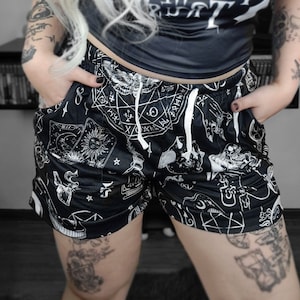 Mystic Shorts, Ouija Sexy Shorts, Demonic Goth Shorts,Gothic Emo Punk Rock Shorts Pants,Yoga Gym Sexy Goth Shorts,Gothcore Shorts,Tarot Card