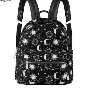 Celestial Backpack PU Leather, Moon Sun Gothic Punk Rocker Backpack, School Backpack, Travel Backpack, Wicca Bag,Witch Bag,Emo Backpack