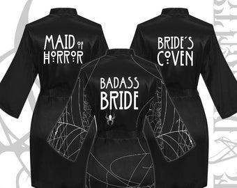 Gothic Bachelorette Robes, Badass Bride, Maid of Horror, Bride's Coven, Gothic Wedding Kimono, Goth Wedding Accessories, Goth Team Bride