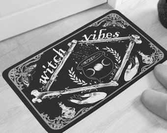 Witch Vibes Door Mat, Gothic Doormat, Goth Witchy Door Mat,Witch Home Decor,Gothic Rug,Witch Doormat,Witch Cauldron,Moon Phases Moth