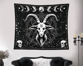 Baphomet Maanstanden Tapijt, Baphomet Wall Art, Kerk van Satan, Pentagram Tapijt, Runen Symbolen, Hemelse Hagel Satan Tapijt, Lucifer