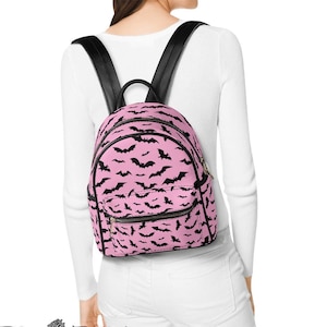 Pastel Goth Swarm of Bats Backpack PU Leather, Bats Vampire Gothic Punk Rocker Backpack,School Backpack,Wicca Bag,Witch Bag,Emo Backpack