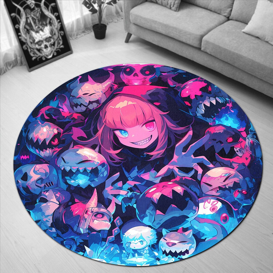 Kawaii Anime Witch Round Rug, Cute Anime Girl and Monsters Anime Manga ...