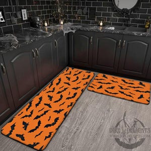 Halloween 2 Piece Kitchen Mat,Bats Rug, Halloween Mat, Gothic Witchy Kitchen Carpet,Goth Witch Home Decor,Bat Swarm Rugs Set,Halloween Decor