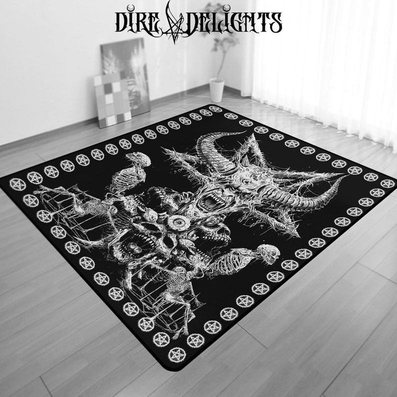 A Rug Hell Satan Rug, Demonic Floor Mat,metal Rock Room Decor,satan in Hell Big ...
