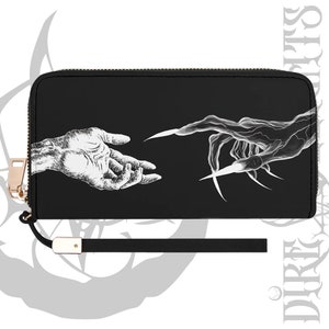 Cartera gótica de creación de Satanás, cartera de embrague gótica bruja, cartera gótica de cuero PU, cartera de Halloween, amante del terror, cartera de la Iglesia de Satán