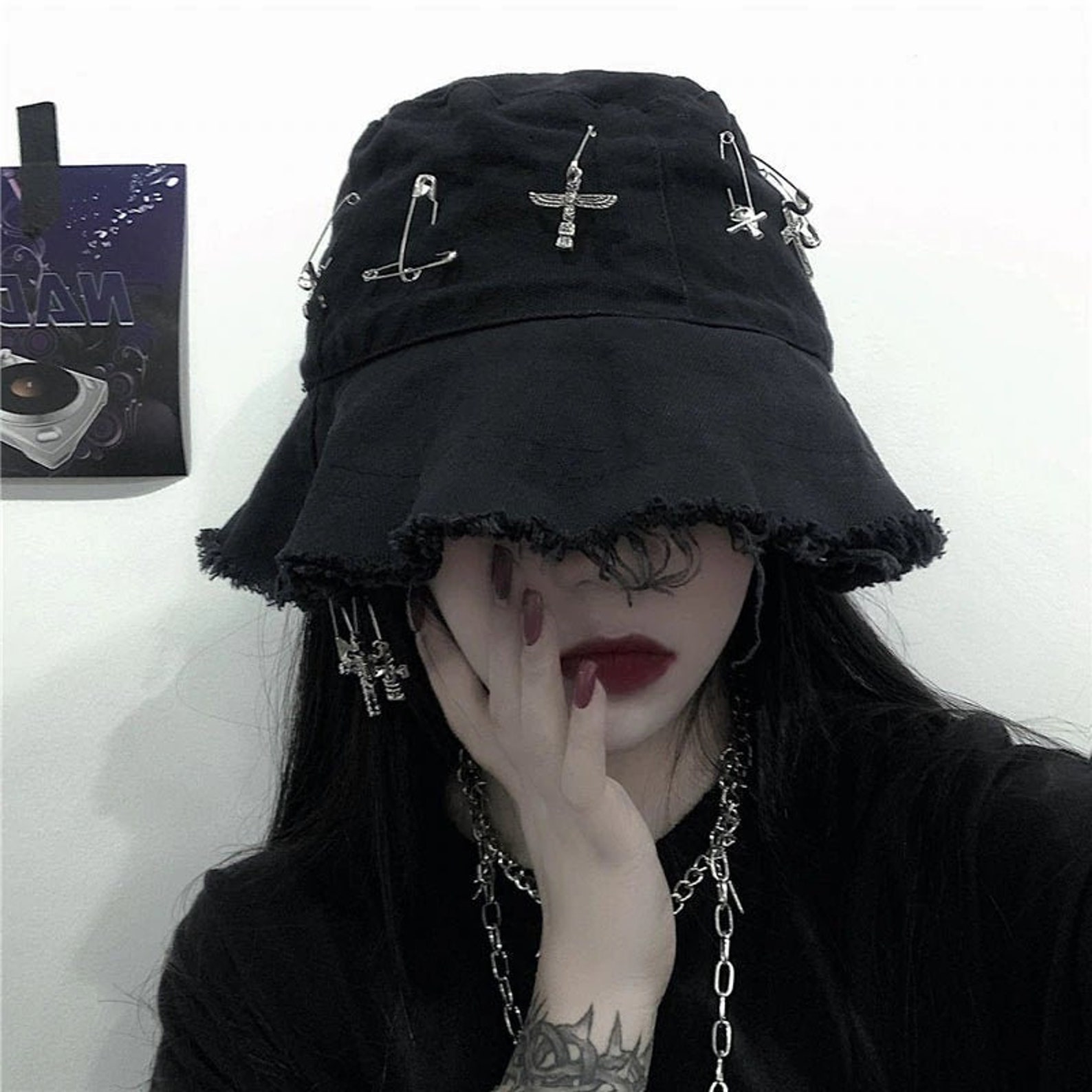 Grunge Hat With Accessories Gothic Summer Hat Punk Harajuku | Etsy