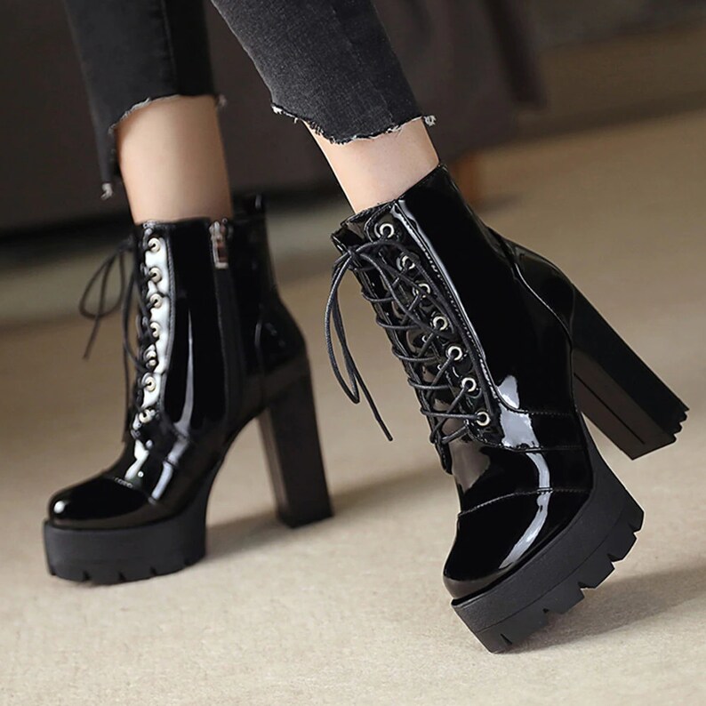 Botines elegantes negros con plataforma botas de mujer de | Etsy México