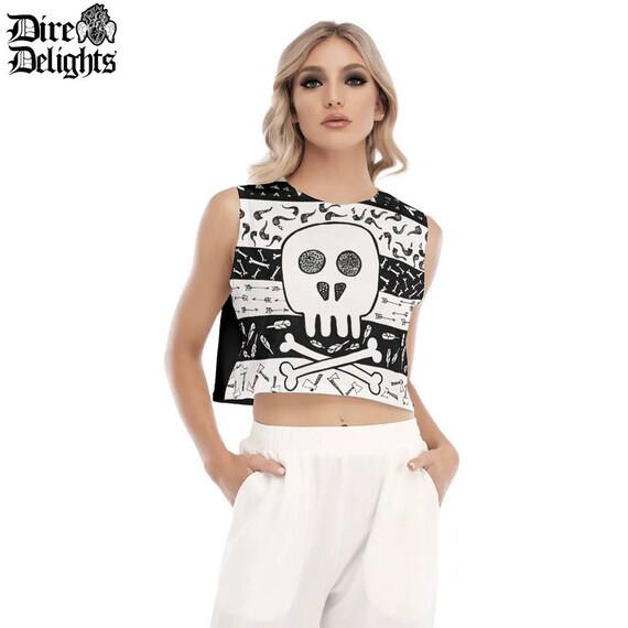 Gothic Crop Top Punk Sleeveless Cropped Top Emo Punk Rock Etsy Uk