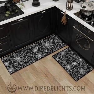 Tapis de cuisine toile d'araignée 2 pièces, tapis toile d'araignée, tapis d'Halloween, tapis de cuisine sorcière gothique, décoration d'intérieur sorcière gothique, tarentule, tapis araignée
