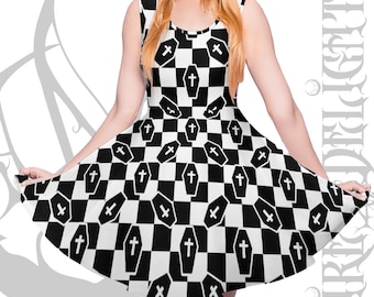Gothic Checkered Dress XS-5XL,Coffins Sexy Dress, Goth Punk Rock Dress,Witchy Dress,Gothic Sexy Dress,Emo Dress,Emo Corpse Summer Dress
