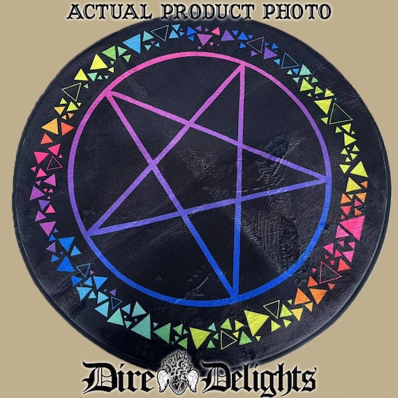 Neon Pentagram Mat, Psychedelic Gothic Magic Round Rug, Pentagram