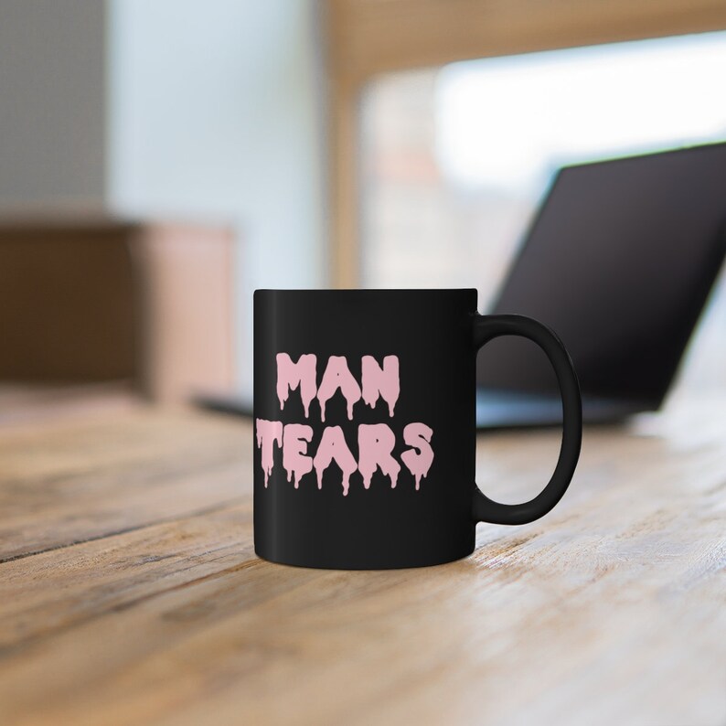 Man Tears 11oz Black Mug, Pastel Goth Crying Man, Bad Witch Mug, Funny Man Tears Coffee Mug, Witchy Tea Mug, Halloween Funny Mug image 2