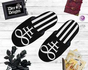 Leviathan Cross Family Slippers, Gothic Warm Slippers, Goth Slippers, Witchy Mystic Shoes, Runic Slippers, Wiccan Slippers, Wicca Shoes