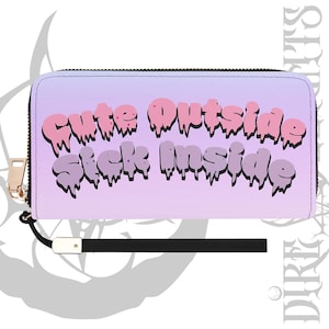 Monedero gótico pastel, lindo exterior enfermo dentro de la cartera de embrague gótico brujo, bolso gótico, cartera de cuero PU, cartera Kawaii gótico pastel