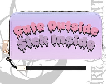 Monedero gótico pastel, lindo exterior enfermo dentro de la cartera de embrague gótico brujo, bolso gótico, cartera de cuero PU, cartera Kawaii gótico pastel