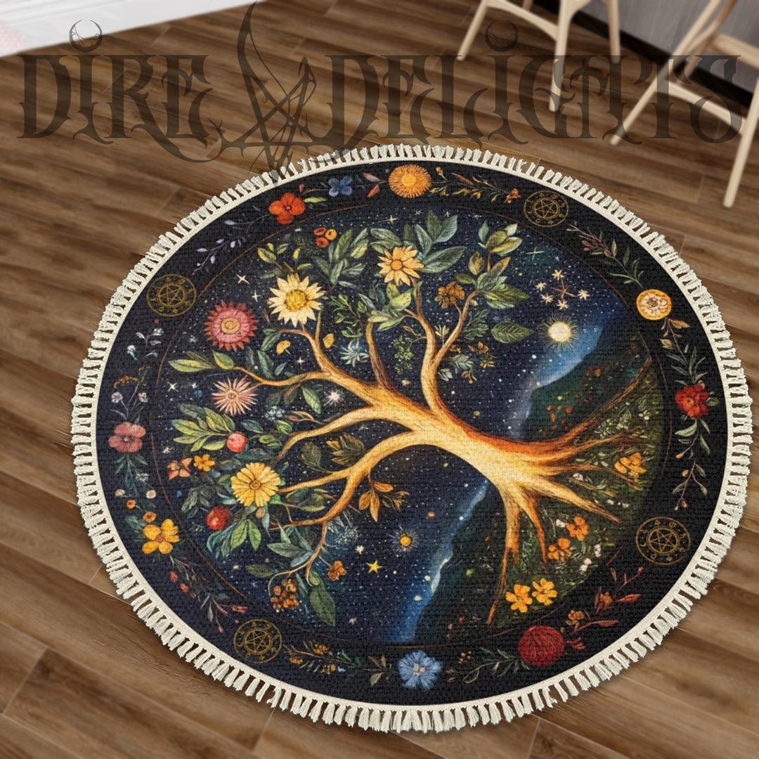 Wicca Rugs Tree of Life Round Rug With Tassels,yggdrasil Rug,wiccan Carpet With ...
