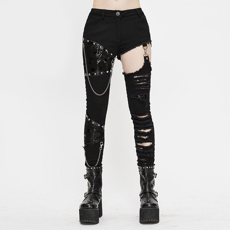 Gothic Sexy Ripped Jeans With Chainshigh Waist Sexy Etsy