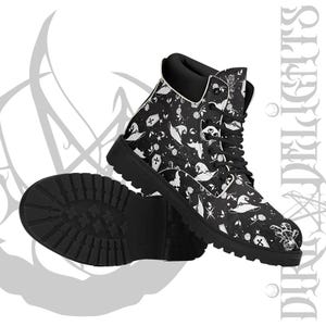 Witchcraft PU Leather Boots, Voodoo doll Comfortable Demonic Boots, Goth Winter Shoes,Coffin Boots, Witchy Winter Boots