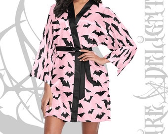 Gothic Bats Pastel Goth Robe,Vampire Kimono Robe,Bath Robe,Gothic Chiroptera Witchy Bath Accessories,Witchy Kimono,Witch Robe,Gothic Robe