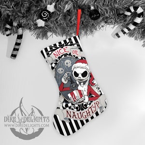 Nice or Naughty Funny Gothmas Stocking,Santa Jack Fireplace Goth Christmas Stocking, Creepmas Home Decor, Gothic Christmas