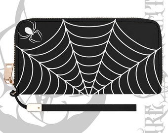 Goth Spider Web Wallet,Witchy Goth Clutch Wallet,Gothic Purse,PU Leather Wallet, Halloween Wallet,Horror Lover,Tarantula Spider Wallet