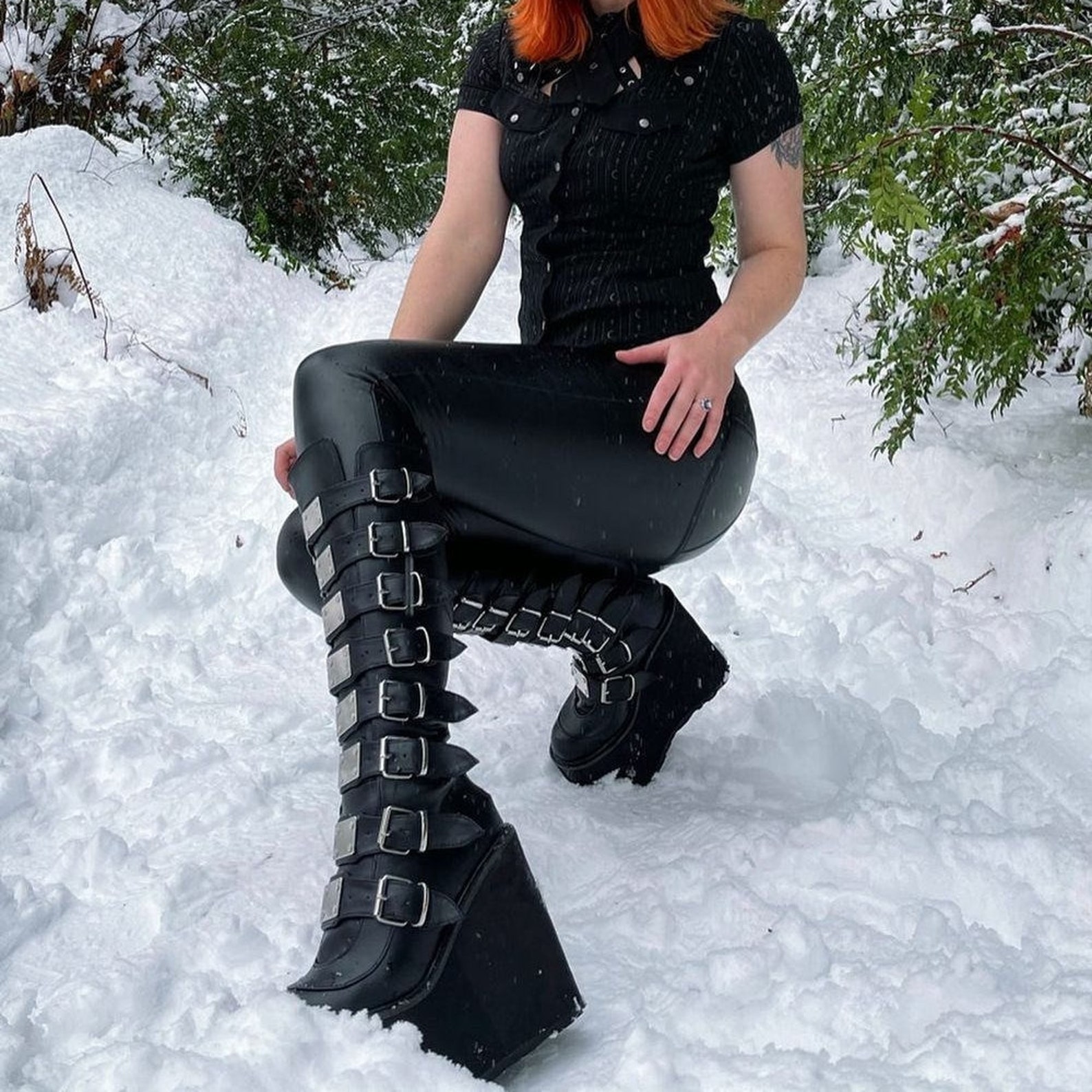 Rock Knee High Boots With Platform High Heels Leather Womens | Etsy