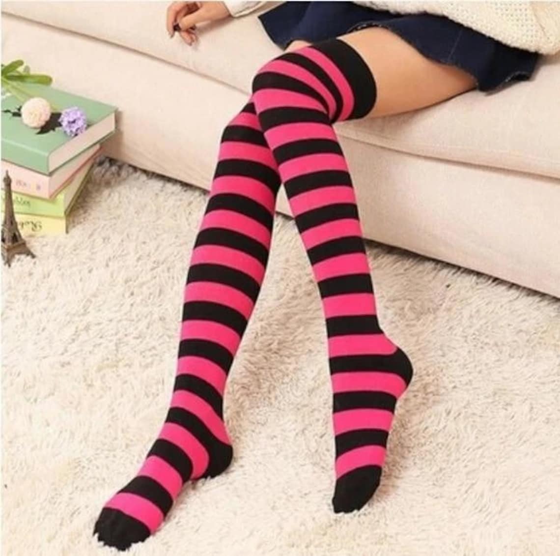 Gothic Over The Knee Long Socks Cosplay Stripes Socks Sexy Etsy