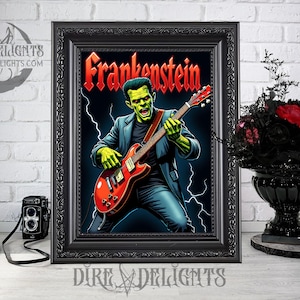 Digital Frankenstein Poster, Funny Frankenstein Monster Playing Rock ...