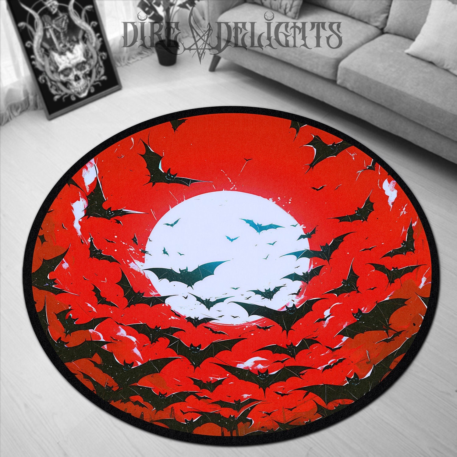 Vampire Rug Textures Full Moon Bats Round Rug, Horror Vampire Gothic Rug, Witchy Magic ...