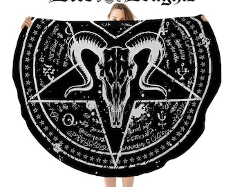 Goth Round Blanket, Baphomet Pentagram Mystic Esoteric Blanket, Witchy Blanket, Wiccan Witch, Ram Skull Blanket, Church of Satan Blanket