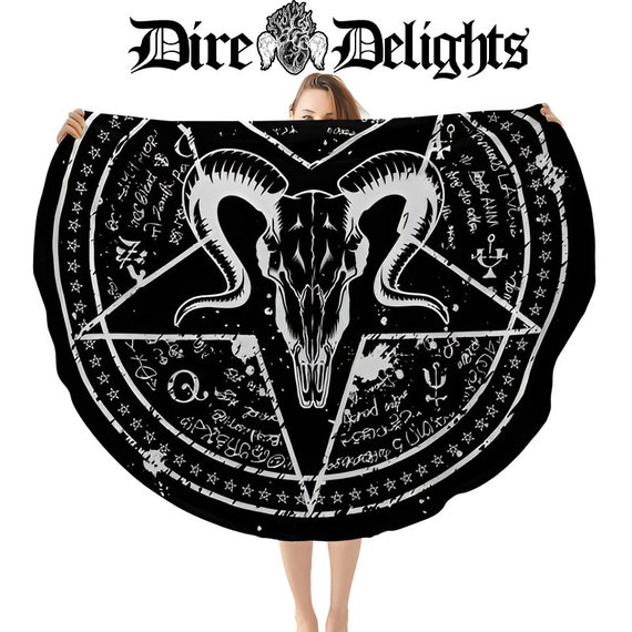Goth Round Blanket, Baphomet Pentagram Mystic Esoteric Blanket, Witchy Blanket, Wiccan Witch, Ram Skull Blanket, Church of Satan Blanket