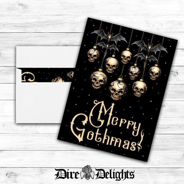 Merry Gothmas Greeting Card,Elegant Goth Holiday Greetings, Gothic Witchy Xmas Card, Goth Card, Alternative Greeting Card,Xmas Horrordays