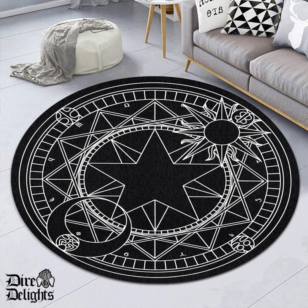 Wicca Rugs Anime Magic Round Rug, Sakura Magic Round Mat, Occult Wicca Carpet ...