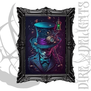 Psychedelic Mad Hatter, Alice in Wonderland Art, Digital Art Print, Printable Alice in Wonderland Wall Decor, Steampunk Mad Hatter Decor