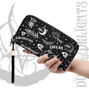 Cartera Goth Ouija, Cartera de embrague gótica bruja, Monedero gótico, Cartera de cuero PU, Cartera de Halloween, Amante del terror, Cartera celestial de tablero espiritual