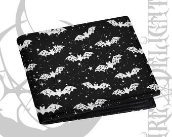 Celestial Bats PU Leather Wallet,Witchy Goth Clutch Wallet,Gothic Purse,PU Leather Wallet, Halloween Wallet,Horror Lover,Starry Bat Wallet