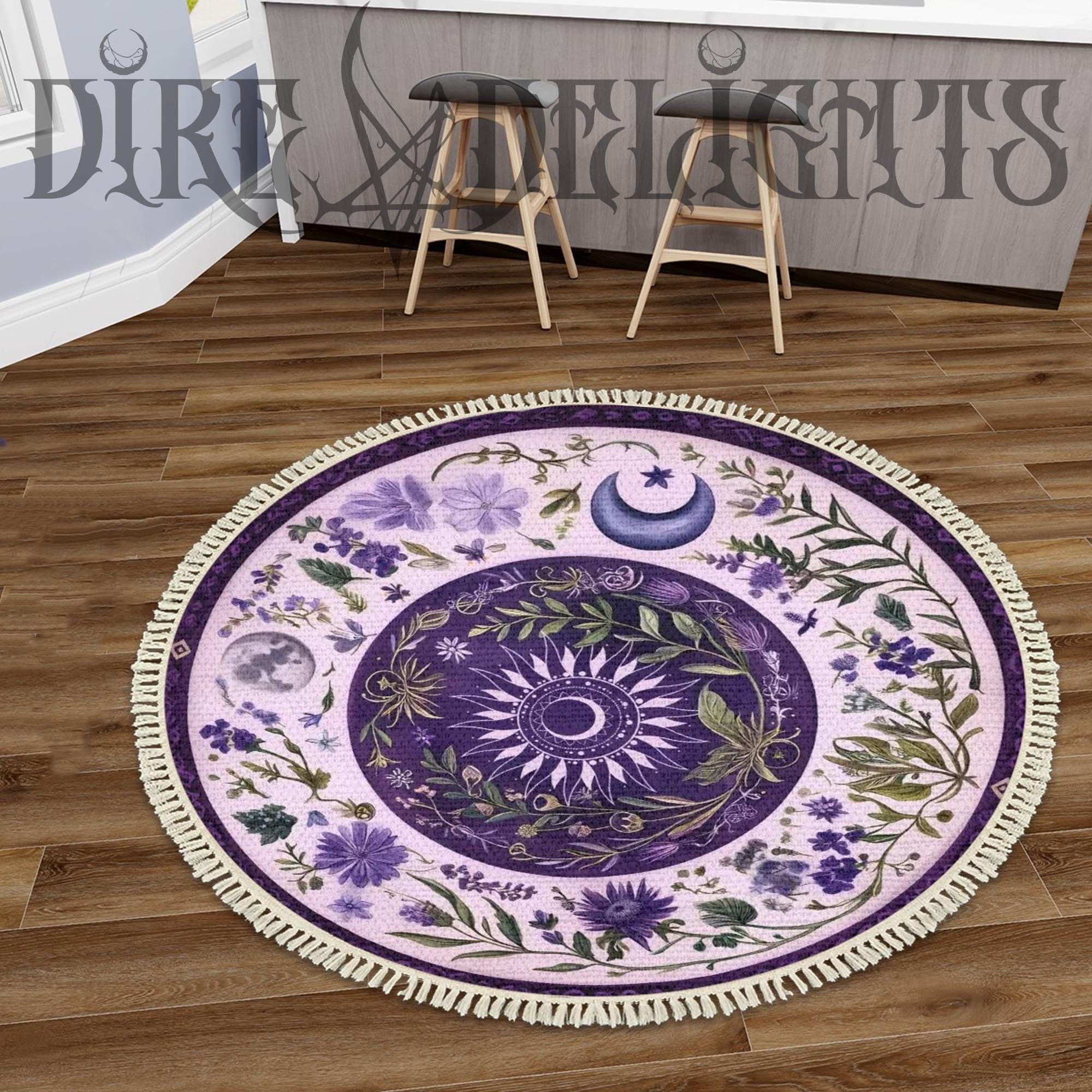 Wiccan Round Rug With Tassels,wicca Circle Runes Rug,carpet With ...