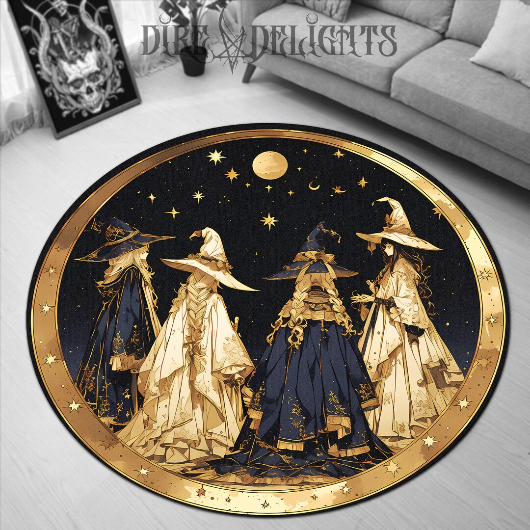 Celestial Witches Round Rug | Starry Night Coven Floor Mat | Magical ...