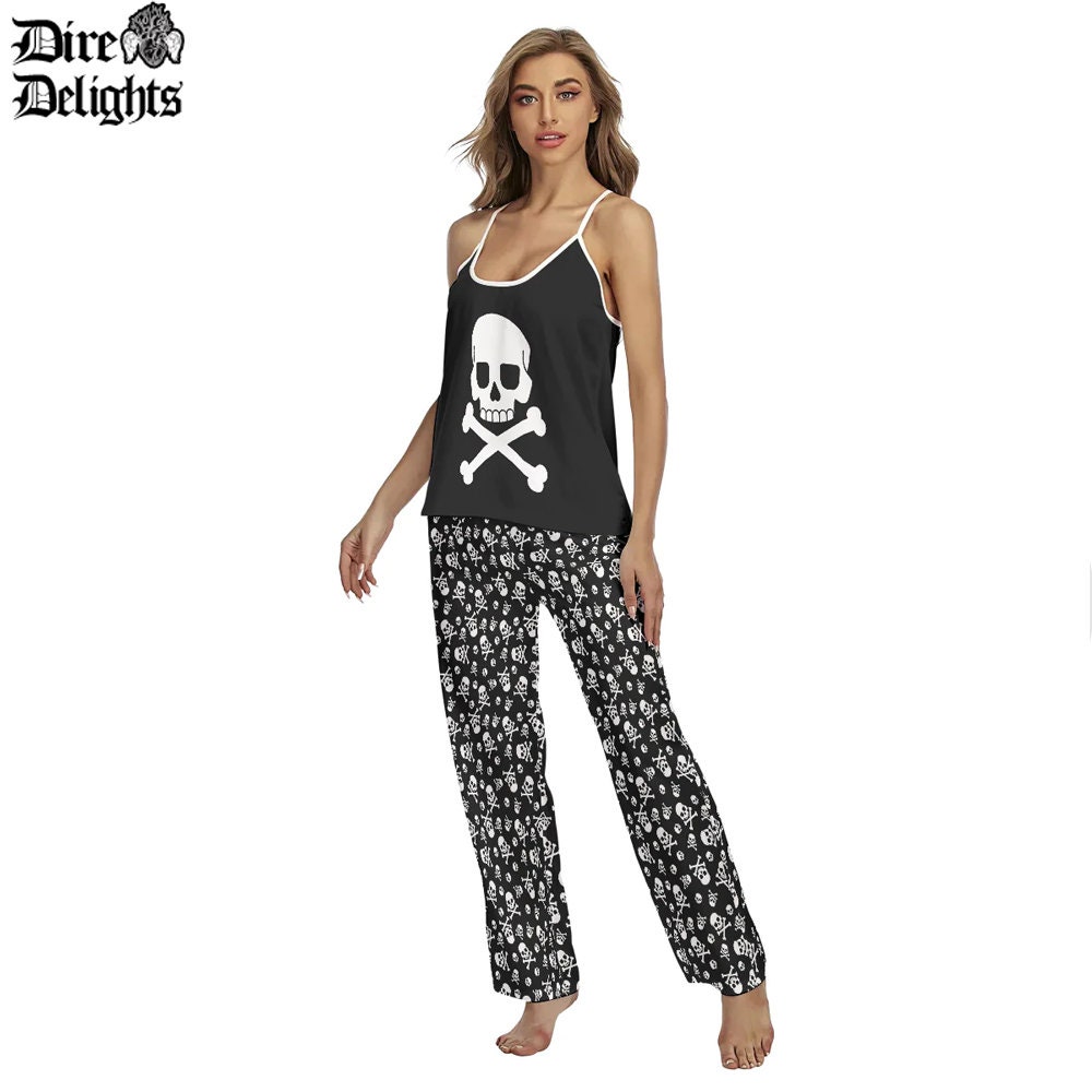 Goth Skull Pajamas Set Skelleton Punk Rock Cami Pajamas Dark Etsy