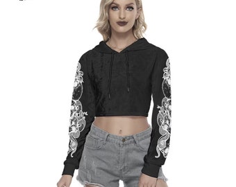 Eldritch Skulls & Snakes on Sleeves Cropped Velvet Hoodie