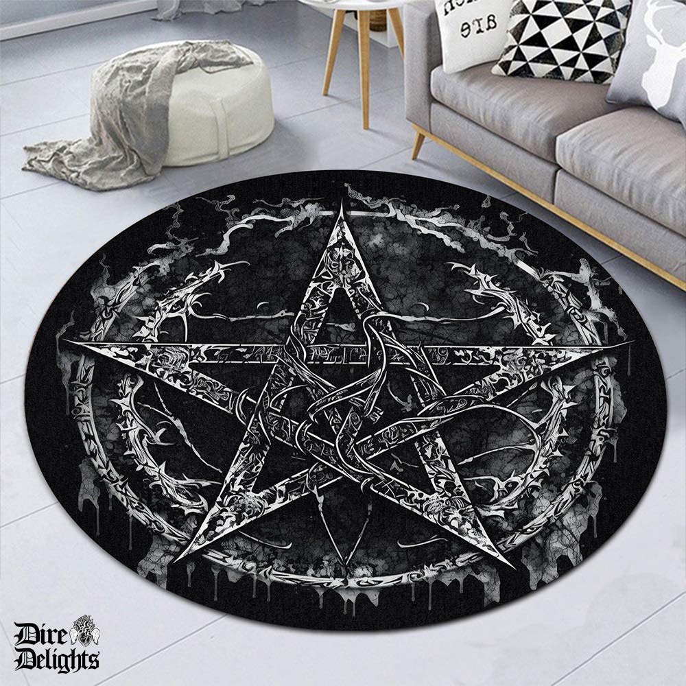 A Rug Hell Pentagram Round Rug, Runes From Hell Door Mat,divination Satanic Magic ...