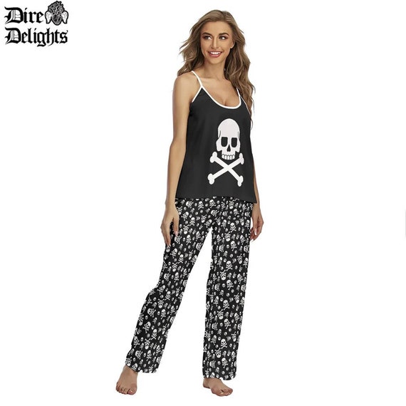 Goth Skull Pajamas Set Skelleton Punk Rock Cami Pajamas Dark Etsy
