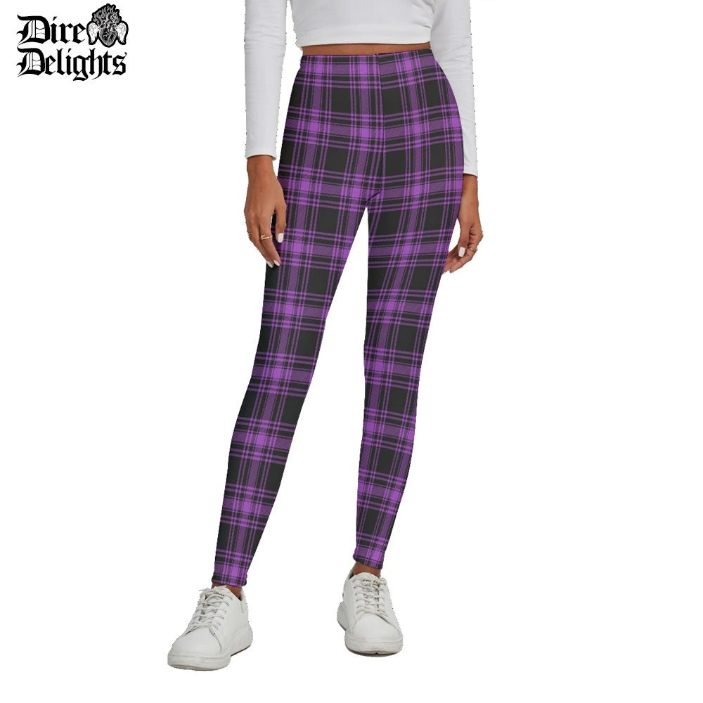 Goth Purple Plaid Pants Black and Violet Leggings High Waist - Etsy